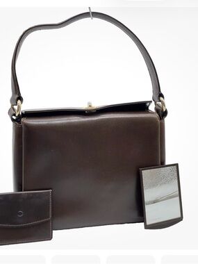 Auth Gucci Turn Lock Leather Brown One Shoulder Bag